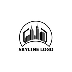 Modern Abstract City Skyline Logo Design with Geometric Elements and Gradient Overlays in Cool Tones"