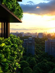 Naklejka premium A futuristic apartment with a panoramic view of a city powered entirely by renewable energy sources