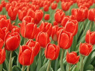 Naklejka premium A large field of red tulips in red (Background)