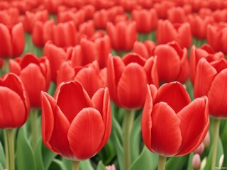 Obraz premium A large field of red tulips in red (Background)