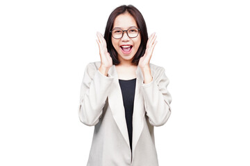 Asian Excited Businesswoman isolated transparent