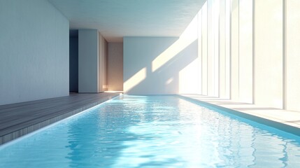 Fototapeta premium Indoor Pool with Sunlight Streaming Through Windows