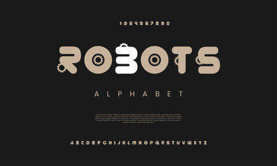 Obraz premium Robot creative modern geometric urban alphabet font. Digital abstract futuristic, game, techno, robot, music, logo, sport, minimal technology typography. Simple numeric vector illustration