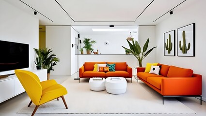 Contemporary Living Room with Bold Color Accents