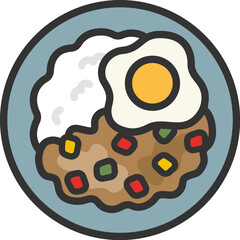 ガパオライスのアイコン（線画カラー）のイラスト