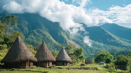 Traditional Houses in a Mountainous Landscape