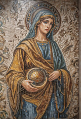Mosaic wall art in byzantine style, lady in focus