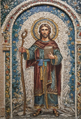 Fototapeta premium Mosaic wall art in byzantine style; man in focus