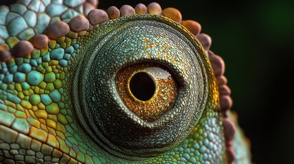 Fototapeta premium Chameleon Eye Closeup Iridescent Scales
