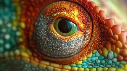 Fototapeta premium Chameleon Eye and Colorful Skin Closeup