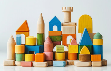 children's wooden construction set in the form of a castle on a white background