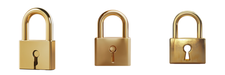 set of a golden padlock on a transparent background