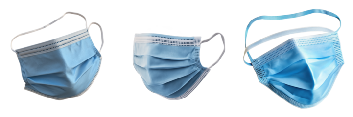 set of a blue surgical mask on a transparent background