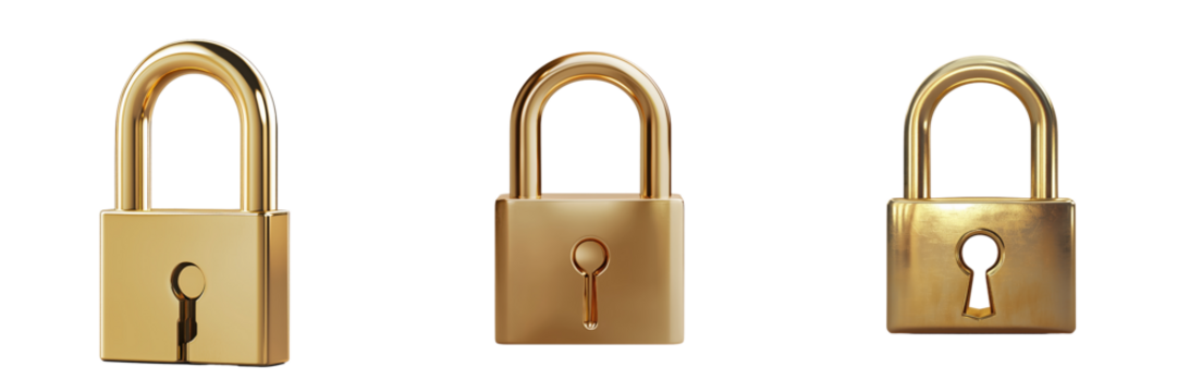 set of a golden padlock on a transparent background