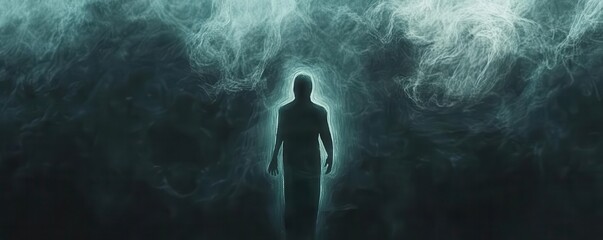 Obraz premium Eerie whispers floating in the darkness, flat design, top view, haunted grounds theme, water color, colored pastel