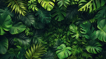 Jungle foliage with depth effect, flat design, top view, tropical jungle theme, animation, Split-complementary color scheme