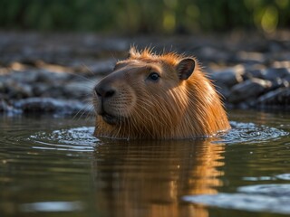 Capybara soaking in a hot spring.