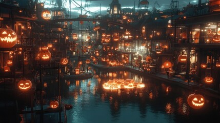 Fototapeta premium A bustling, industrial-style colony built around a series of towering, utilitarian structures, its shared spaces .
