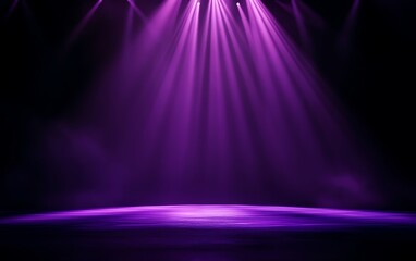 Vibrant purple stage lights illuminating a dark space, creating a dramatic atmosphere for performances and events.