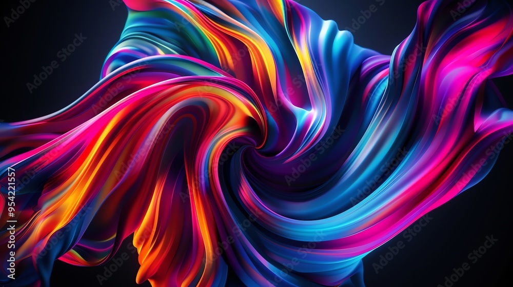 Wall mural Abstract, flowing, neon-colored shapes.