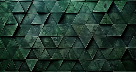 Obraz premium A textured green wall composed of triangular shapes, creating a modern geometric pattern.