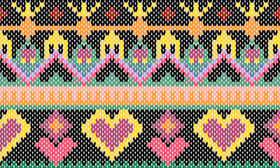 Embroidery pattern. Colorful background.Zig-zag Woven yarn knit vector seamless pattern. textile. Craft knitted fabric texture ornament. Thread knitting fashion pattern. Traditional crochet nordic 