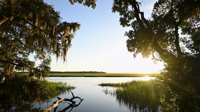Low country landscape at sunset