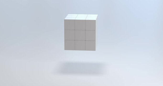 3D loop animation of cube. assemble random moving. rotating view.