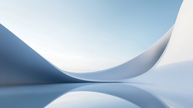 Minimalist stage background with blue sky and curved shape