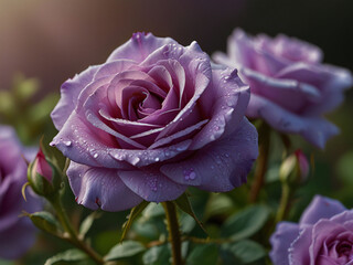 Blue roses in a garden