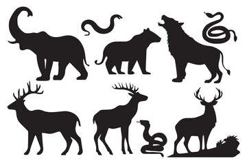 Set of wildlife animals illustration.Vector illustration
