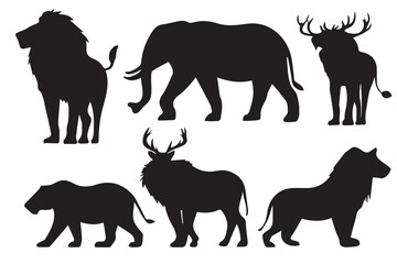 Set of wildlife animals illustration.Animals silhouette.Vector illustration
