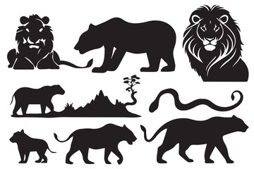 Set of wildlife animals illustration.Animals silhouette.Vector illustration