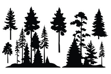 Obraz premium Abstract silhouette various pines trees collection.Vector illustration