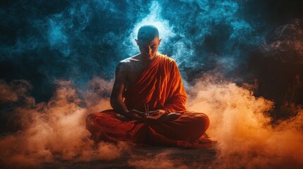 Monk in Meditation with Smoke