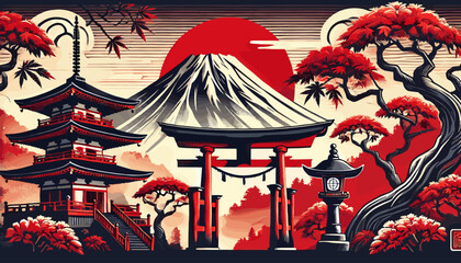 Autumn in Japan (Nostalgia). Vector illustration.