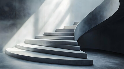 Naklejka premium Modern concrete staircase with sunlight casting shadows on the wall.