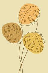 Line drawing of leaf monstera Modern boho single line art.Vector illustration