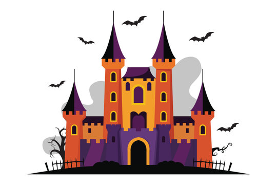 Haunted castle halloween illustration background .Vector illustration
