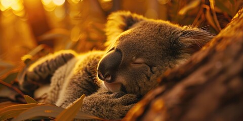 Adorable sleeping baby koala