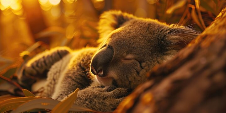 Adorable sleeping baby koala
