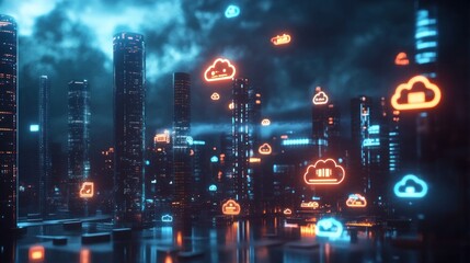 Cyber Cityscape: Neon Clouds
