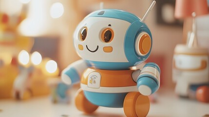 Friendly Robot Toy With Big Eyes Close Up