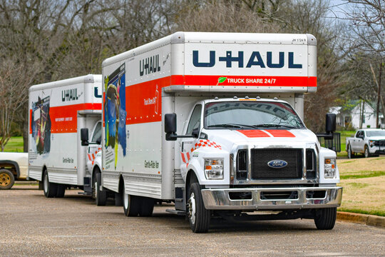 U-Haul trucks in parking lot