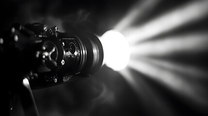 Spotlight on Camera Lens in Black and White