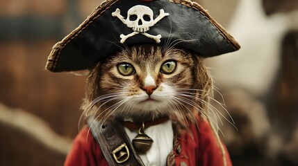 Cute Cat Wearing Pirate Hat