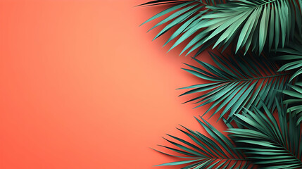 Fototapeta premium Palm leaves on a vibrant coral background.