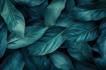 Fototapeta premium Dark green leaf texture, Natural green leaves using as nature background wallpaper or tropical leaf cover page , ai