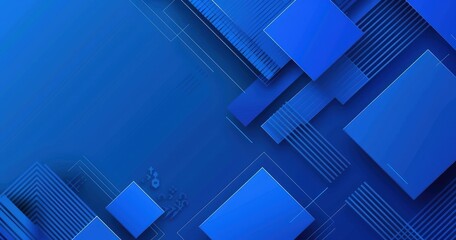 Fototapeta premium Abstract blue geometric background with layered shapes and lines.