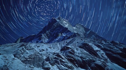 Fototapeta premium Star Trails Above Majestic Mountain Peak